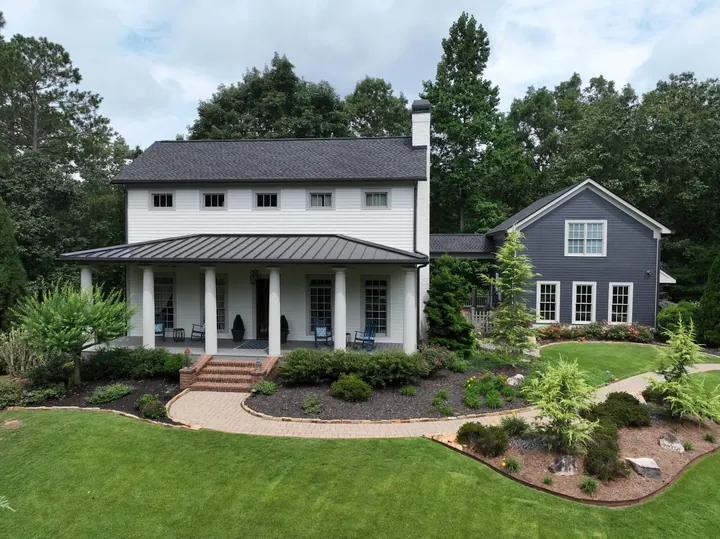 Aerial view of completed roof project