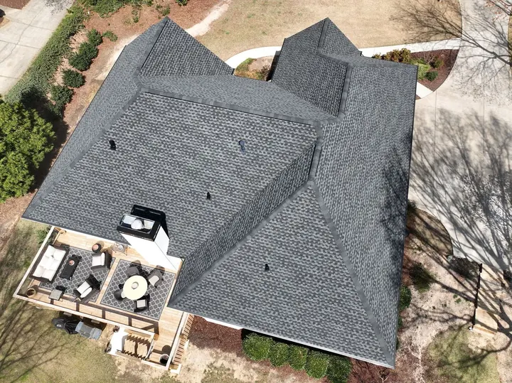 GAF Timberline UHDZ shingles in Charcoal from above