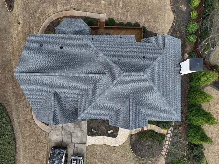 Aerial overview of Charcoal architectural shingle roof