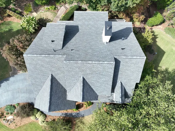 Pewter Gray shingle roof on complex hip roofline