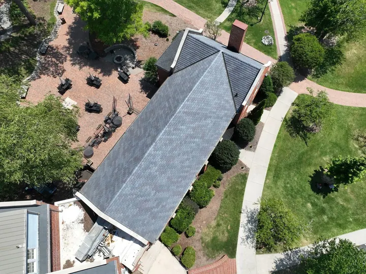 Synthetic slate roof replacement from above
