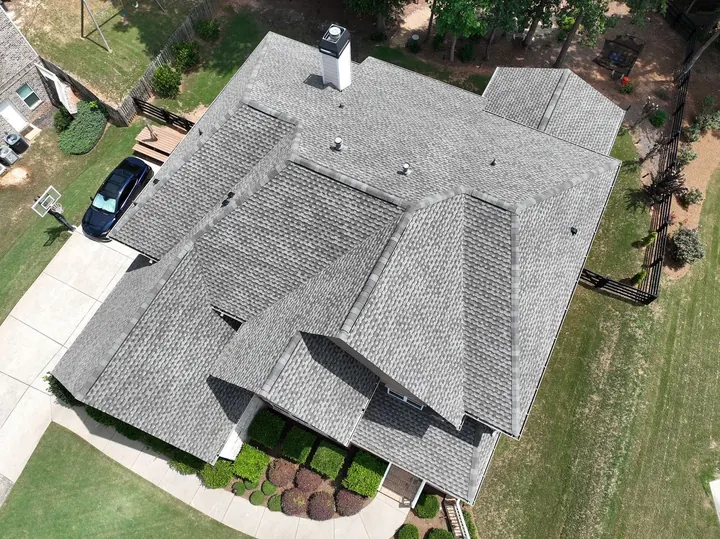 Aerial view of Weathered Wood shingle roof